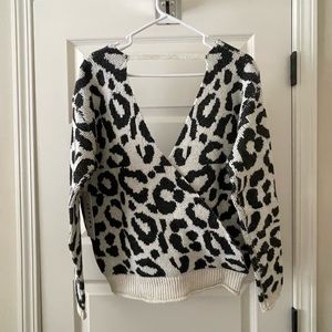 Favlux Leopard Print Faux Wrap Sweater